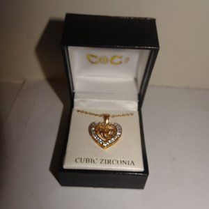 CBC Gold Tone MOM Heart Rhinestone Necklace